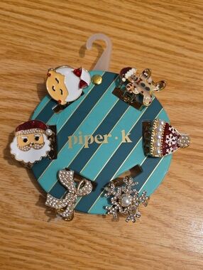 piper•k Holiday Hair Clip Set for Kids - Red, White, Gold